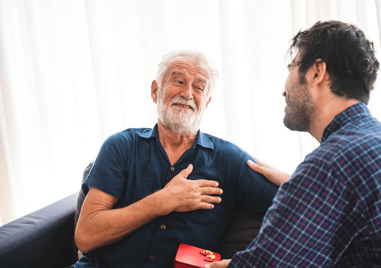 Senior thanking his caregiver