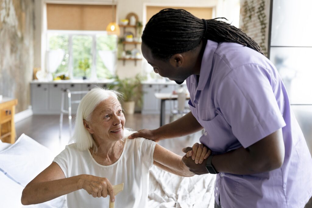 A senior receiving care in an aged care retirement village