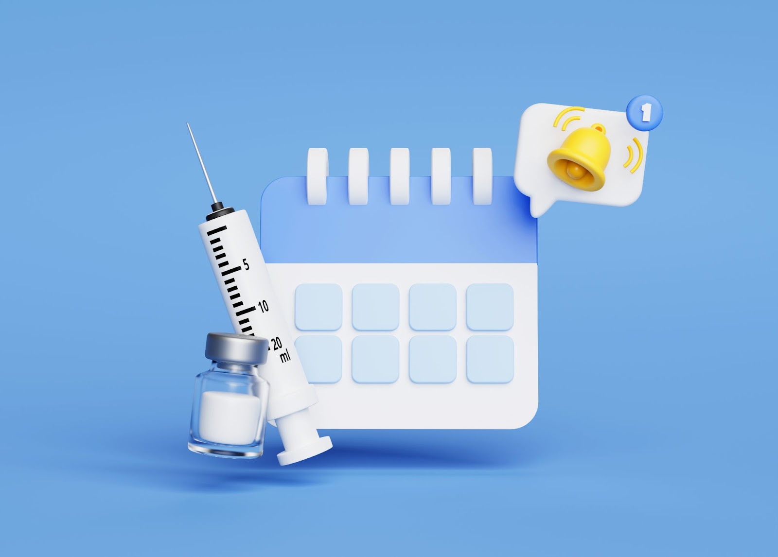 Vaccination syringe and calendar symbolising appointment reminders for aged care reforms