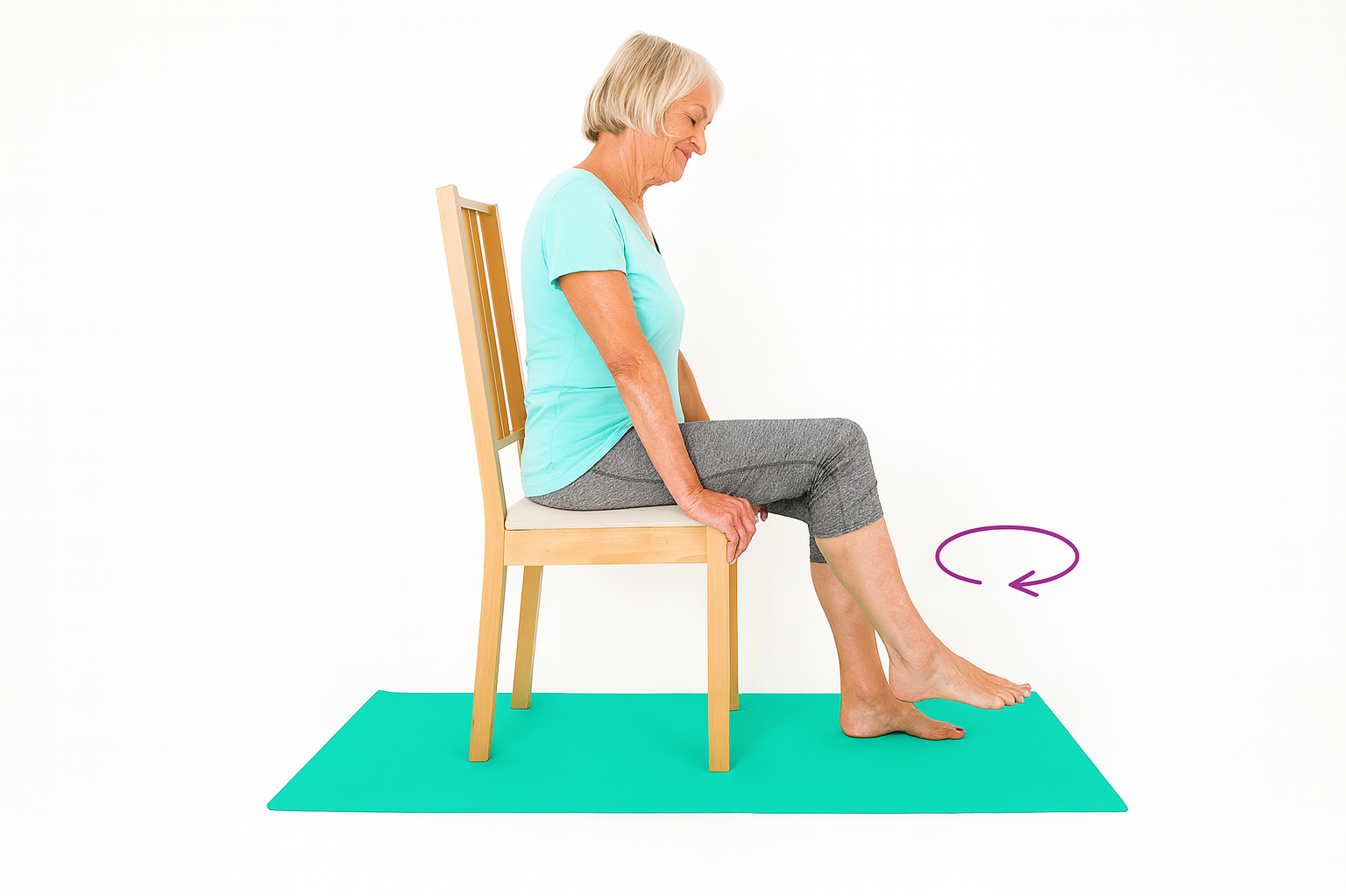 Ankle Circles exercise for elderly at home showing seated foot rotations to improve ankle mobility and circulation